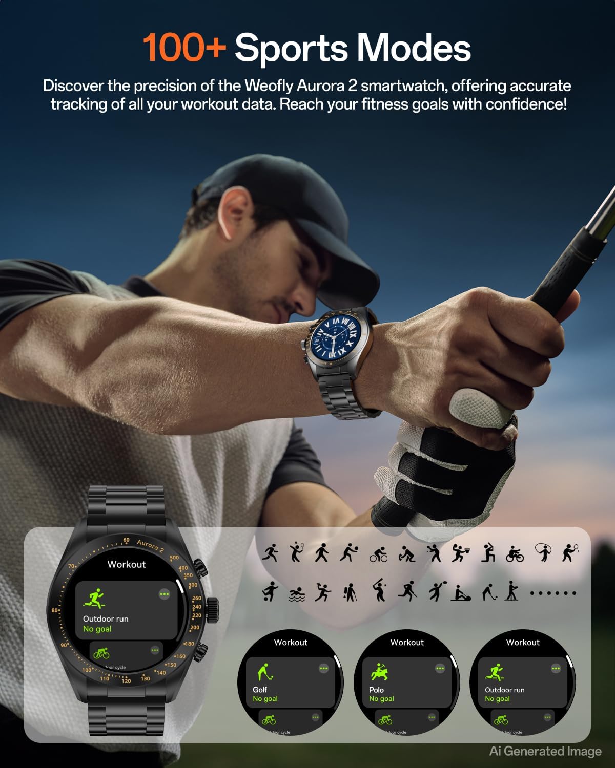 Aurora 2 - Reloj inteligente para hombre, pantalla AMOLED HD de 1.32 pulgadas, reloj inteligente para hombre, respuesta/llamada, reloj inteligente de 350 mAh, monitor de sueño, oxígeno en
