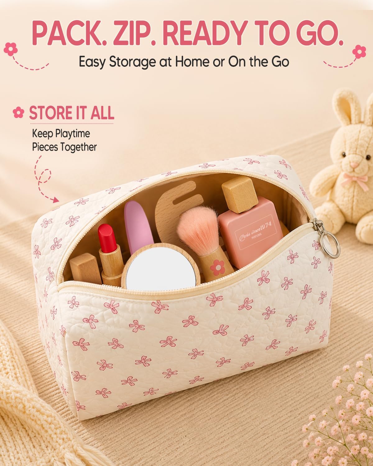 Kit de maquillaje de madera para niñas de 3 a 5 años, juego de maquillaje
