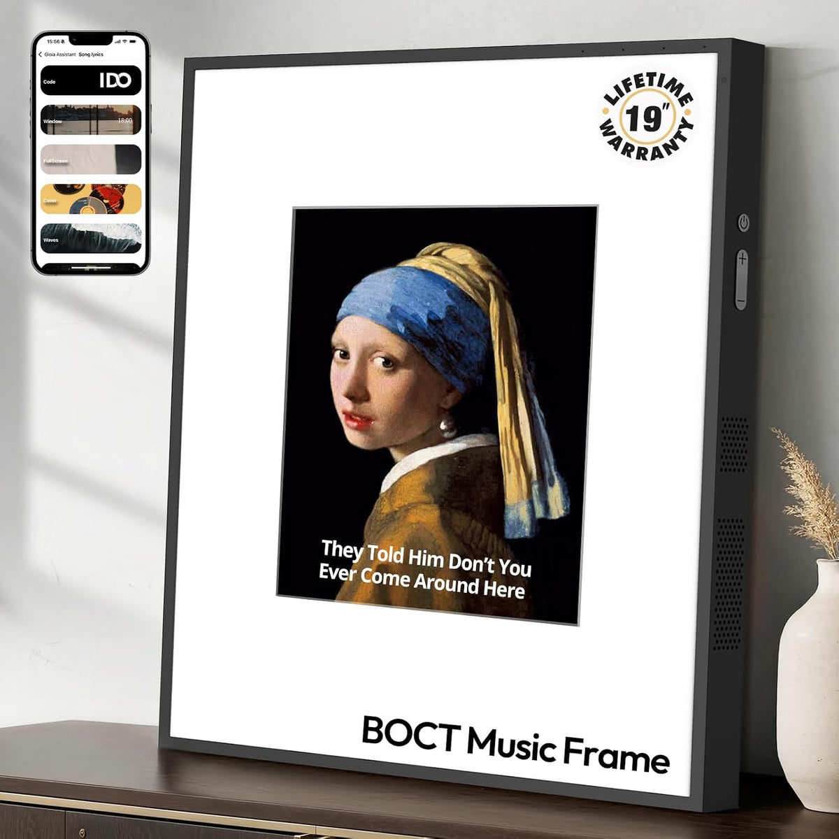 BOCT - Altavoz inteligente con marco de música, con pantalla de letras, altavoz de caja de alta fidelidad, regalo creativo para el hogar, más de 10000 pinturas de fama mundial