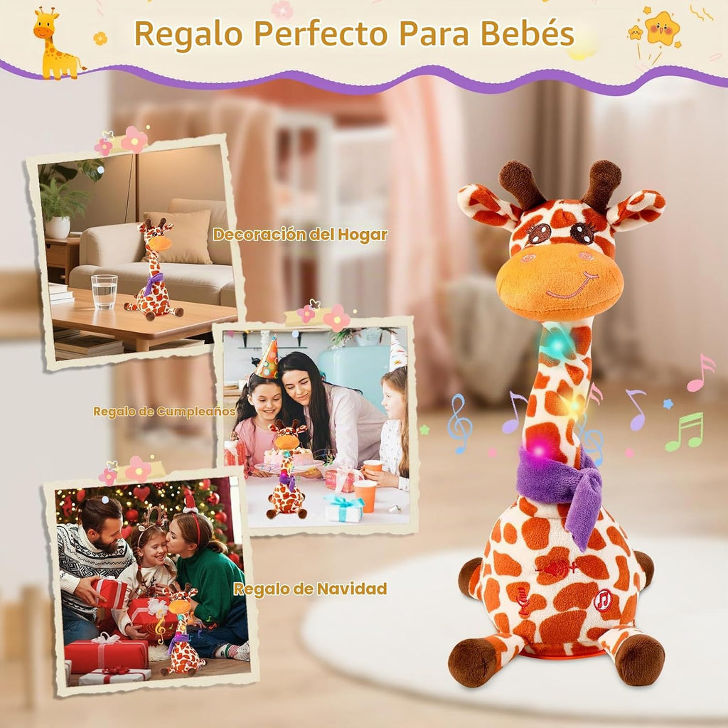 Juguete de jirafa bailarina, juguete de peluche para bebés, canción que canta, juguete que repite lo que dices, juguete musical brillante para regalo de cumpleaños de bebé, juguete de jirafa Groovy (juguete de jirafa)