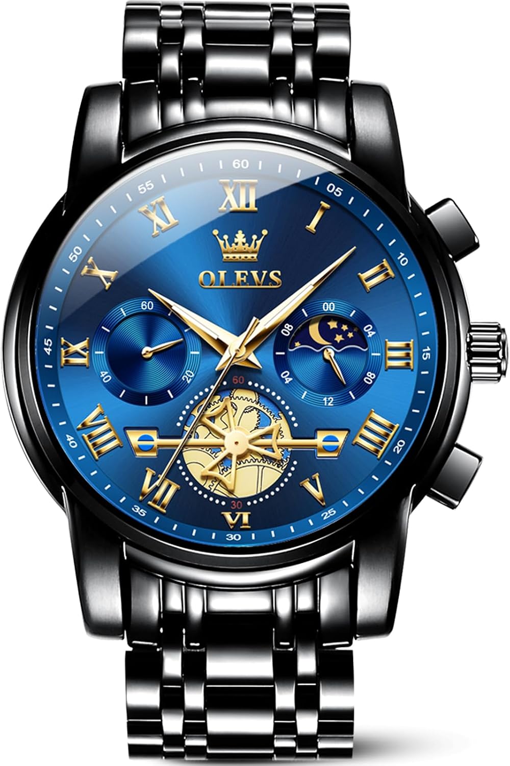 OLEVS Relojes para hombre, resistente al agua, de lujo, gran cara, reloj analógico de cuarzo de acero inoxidable, relojes de vestir analógicos para hombre, luminoso, multifuncional, reloj de hombre