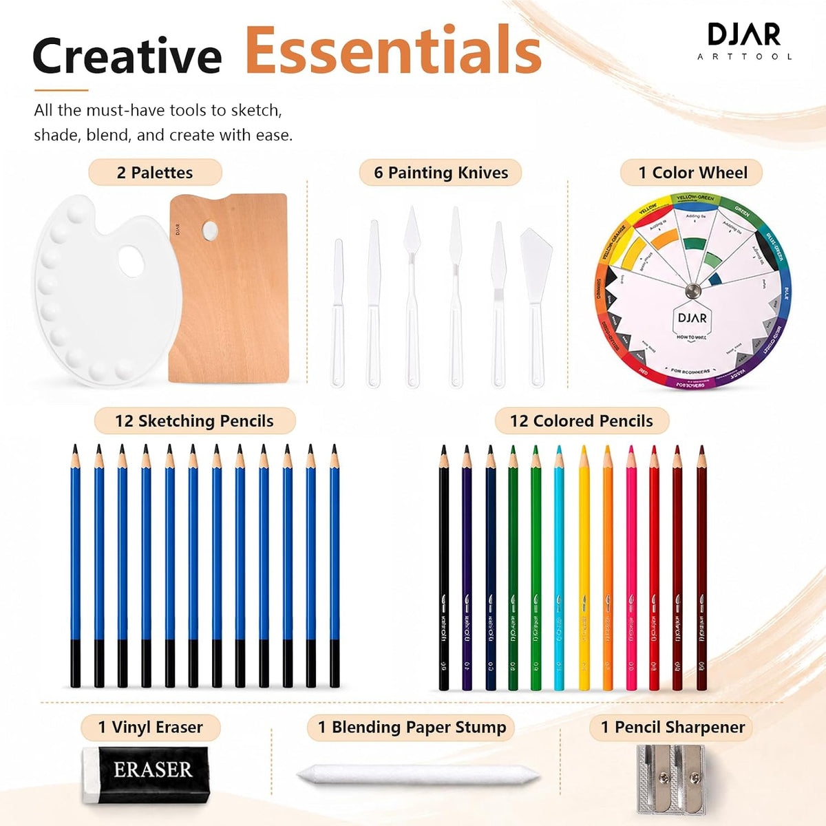 DJAR 169-Piece Wooden French Easel Art Painting Kit para Adults