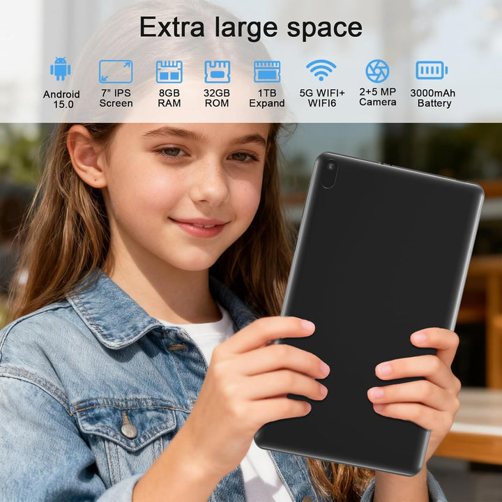 Tablet Android 15 Tablets con funda 7 pulgadas, 8GB RAM, 32GB ROM s...