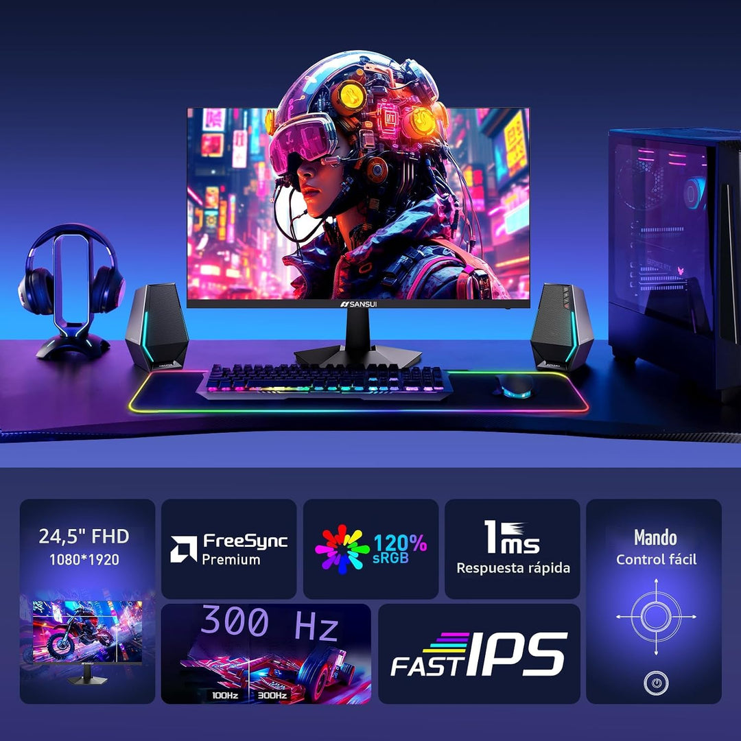 SANSUI Monitor de juegos, 24.5 pulgadas, 300 Hz, 240 Hz, FHD 1080P,...