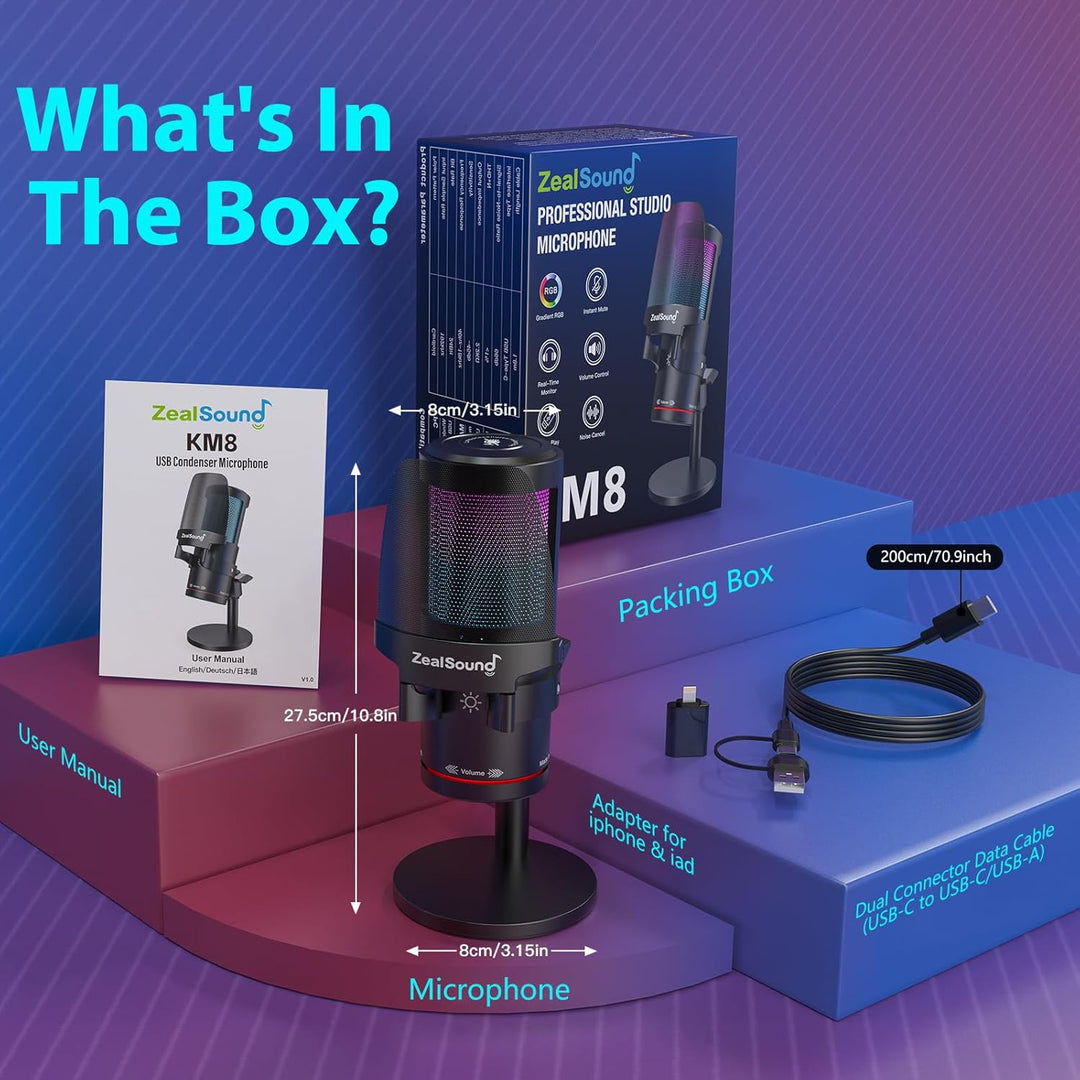ZealSound Micrófono USB para Gaming, Micrófono Condensador con Canc...