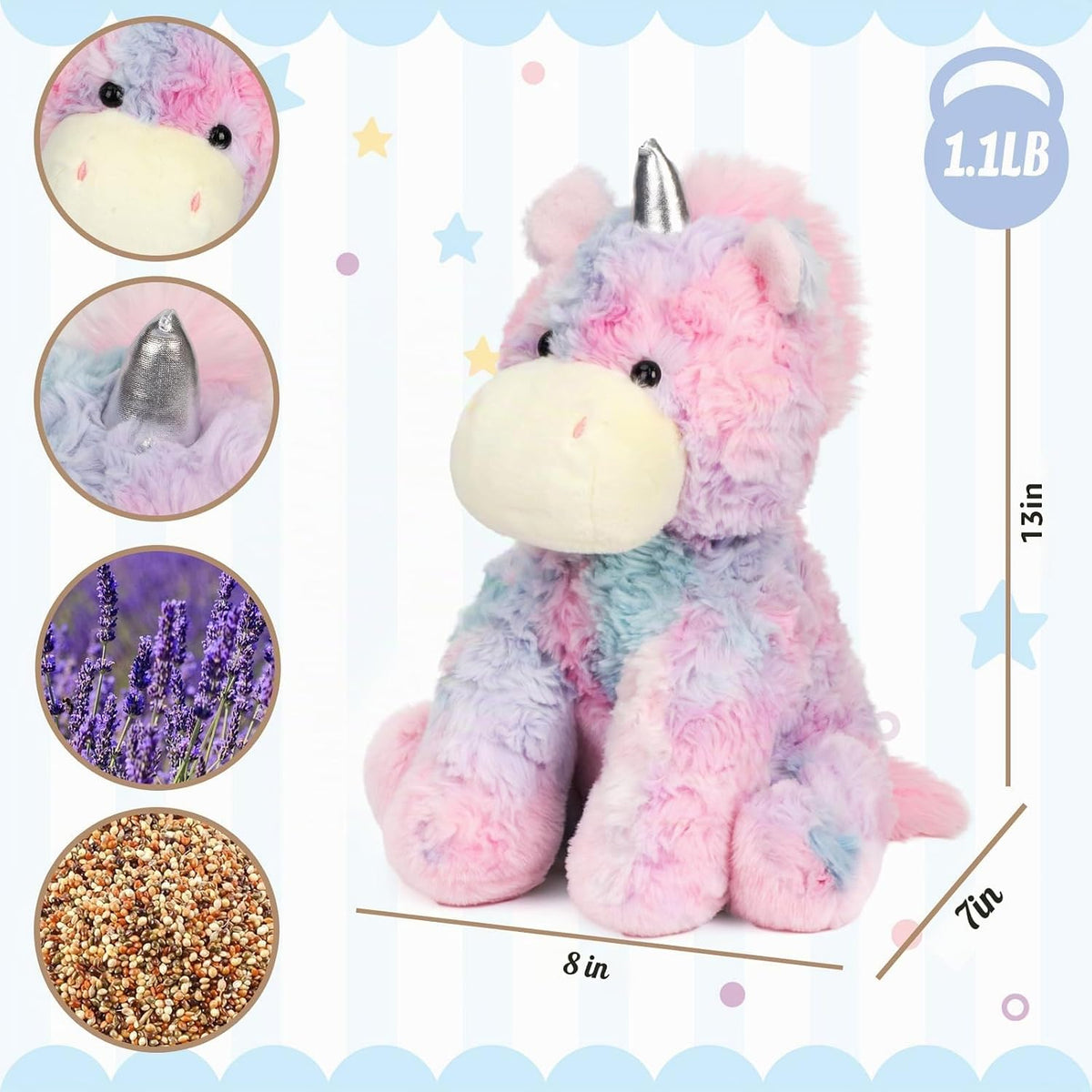Easfan Peluche de unicornio ponderado para microondas para niños de 12