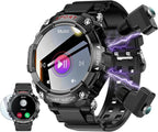 Reloj inteligente con auriculares para hombres, relojes inteligentes para teléfonos Android, llamadas Bluetooth puede responder y hacer llamadas, fitness resistente a los militares, rastreador de fitness deportivo con paso, frecuencia cardíaca