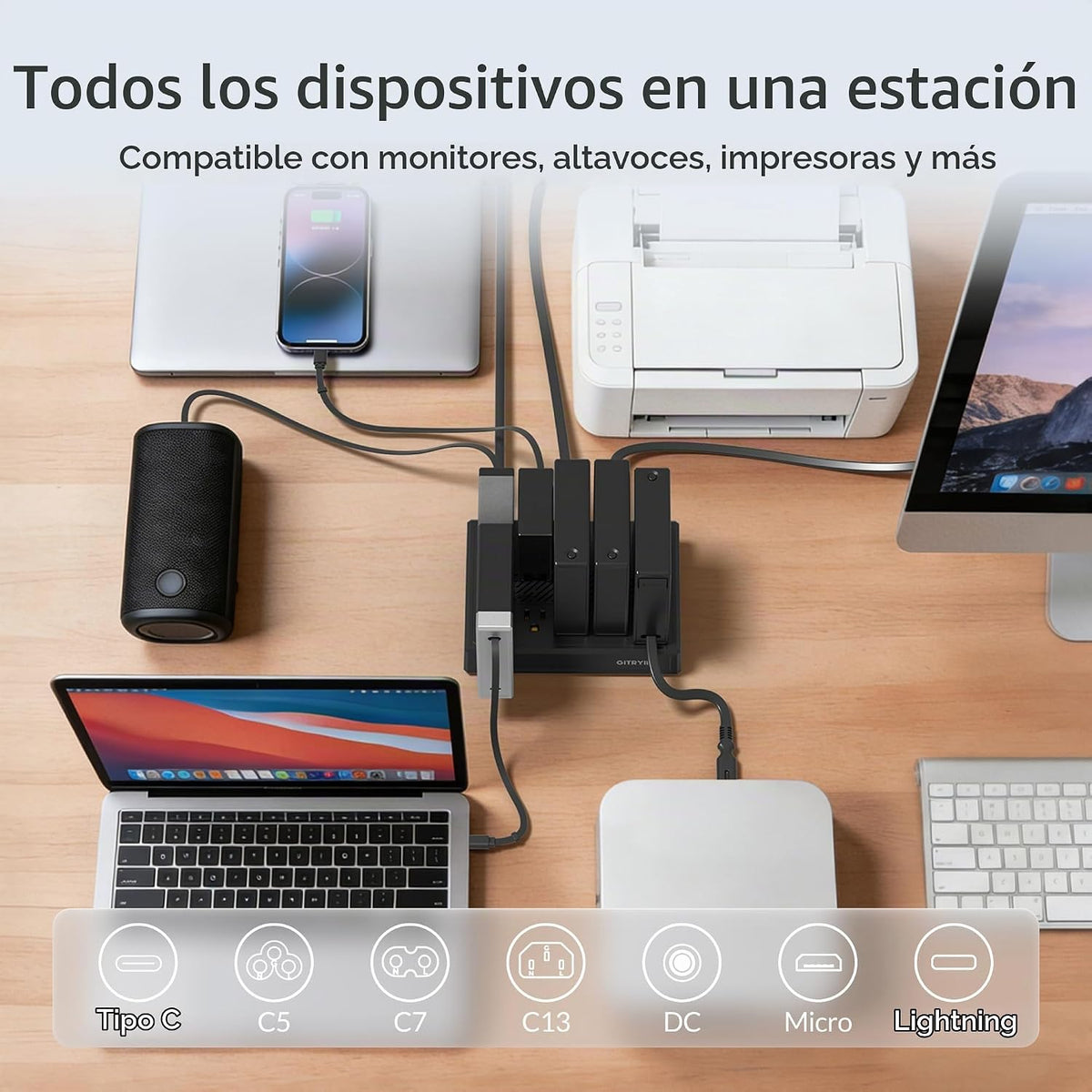 Estación de carga para laptop, 5 cargadores USB C retráctiles de 140 W, 10 puertos tipo C con regleta de alimentación de refrigeración, concentrador de carga de 700 W