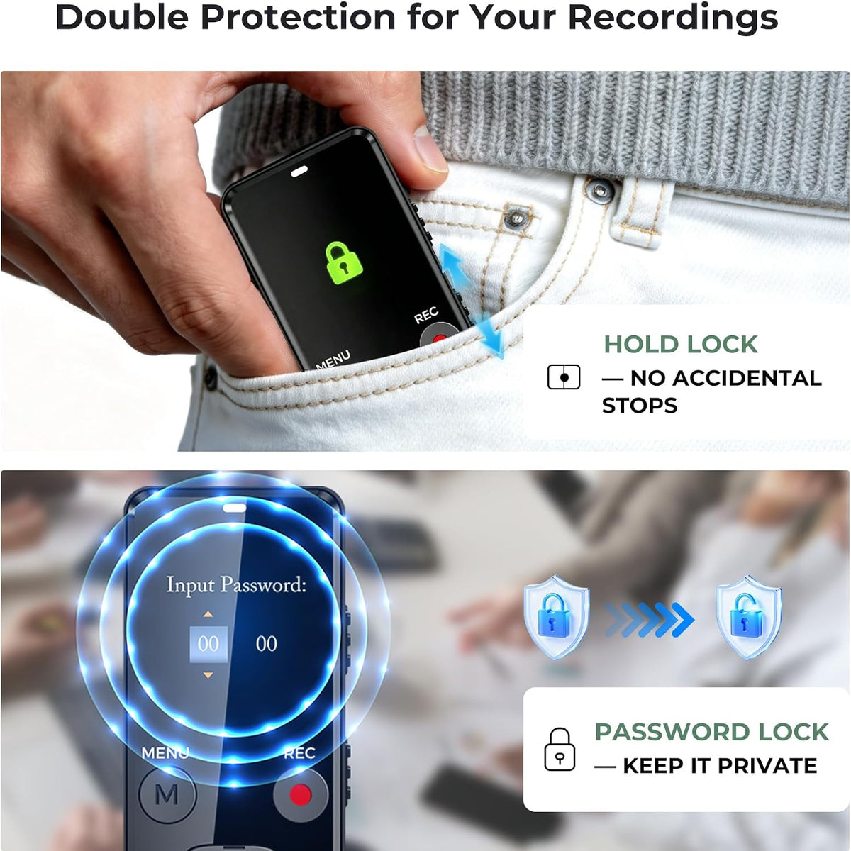 EVISTR Grabadora de voz digital 128GB AI Transcribir y resumir tomador de