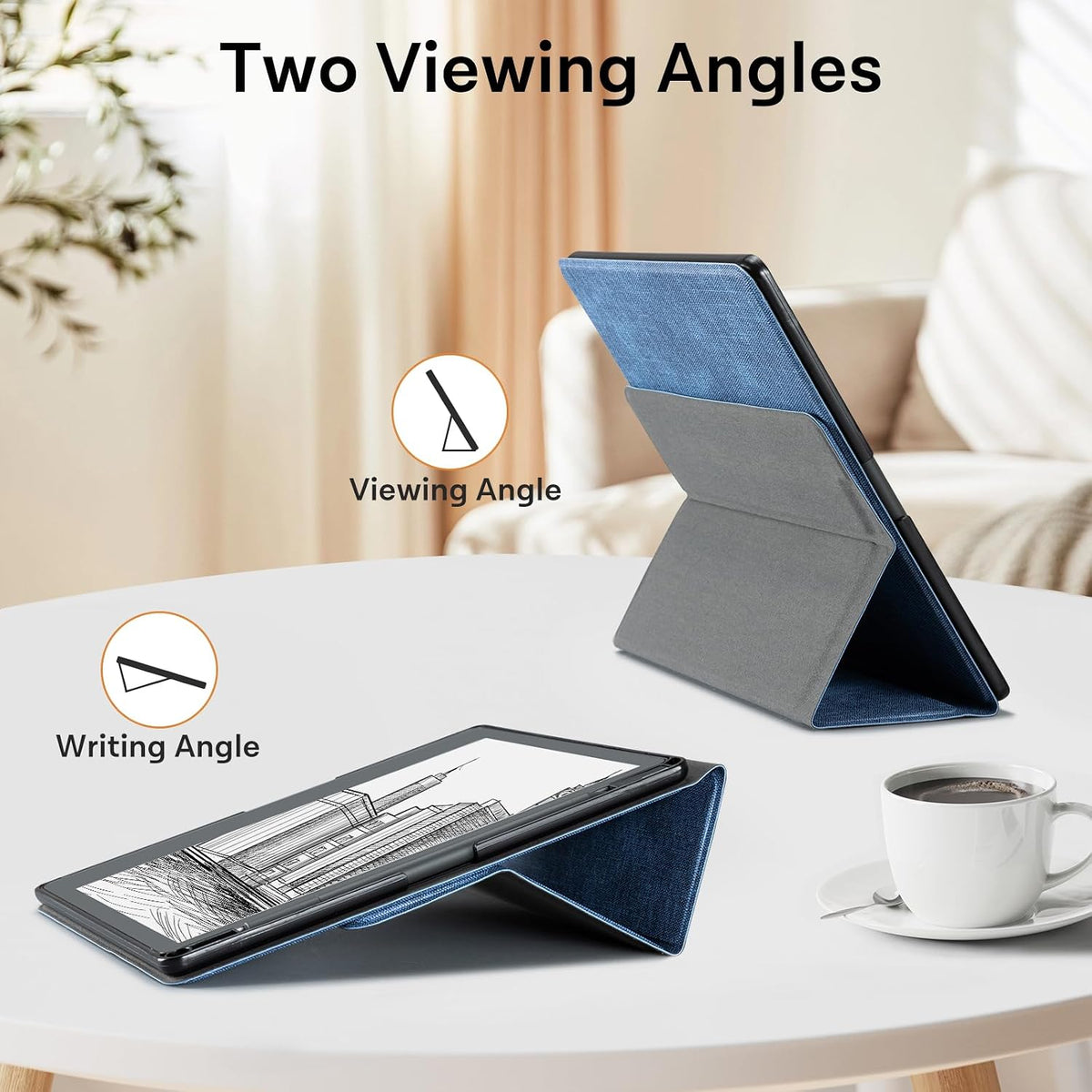CoBak Funda para lector de libros electrónicos con dos ángulos de visión, funda de piel sintética con encendido automático de reposo, soporte para bolígrafo para lector de libros electrónicos, tela