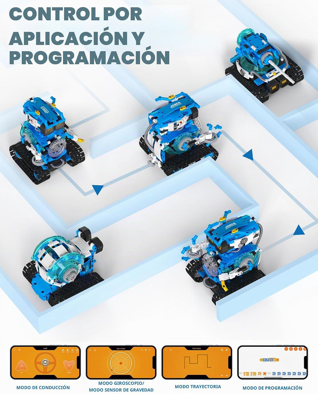 Opmind 5-en-1 STEM RC Robot Building kit, 494Pcs App Coding, Boys Age 8-13