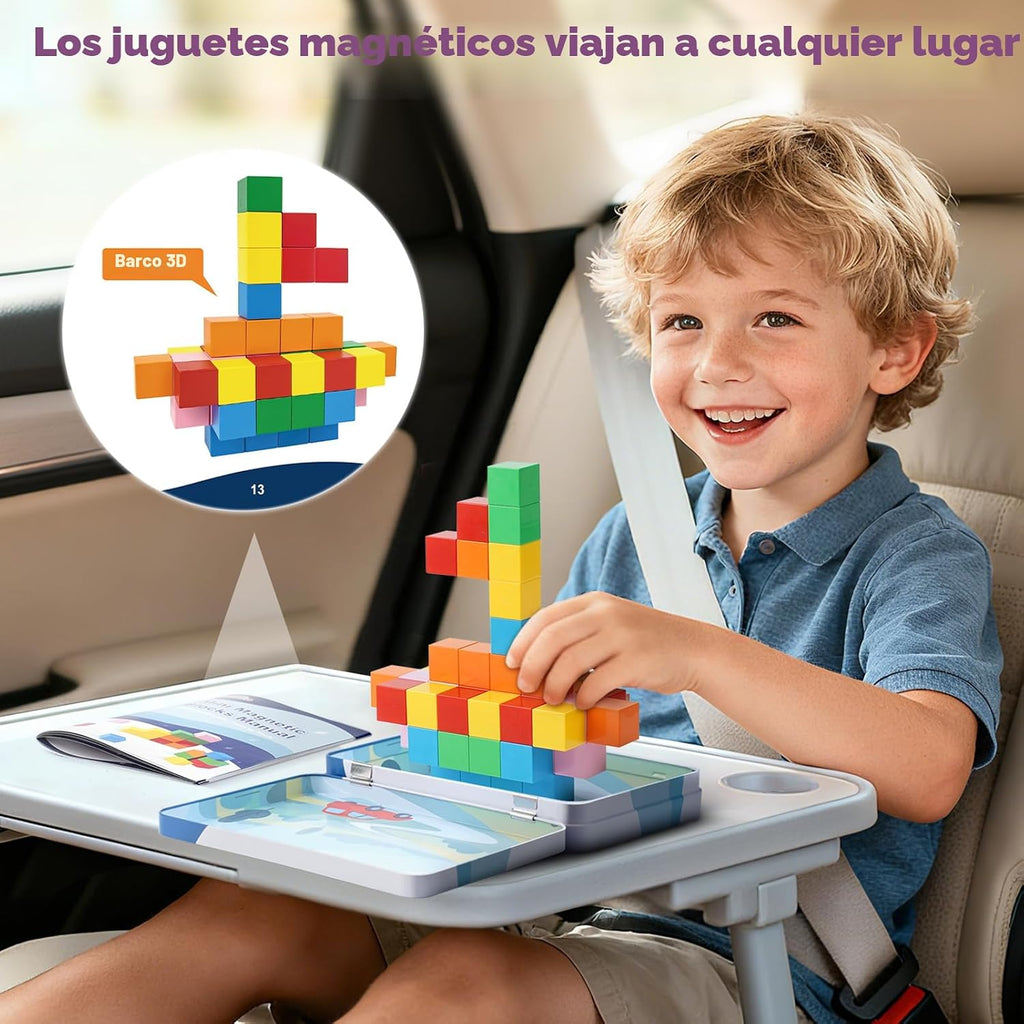 52 bloques magnéticos con caja de metal, mini cubos de construcción de 0.8 pulgadas, juguete de viaje