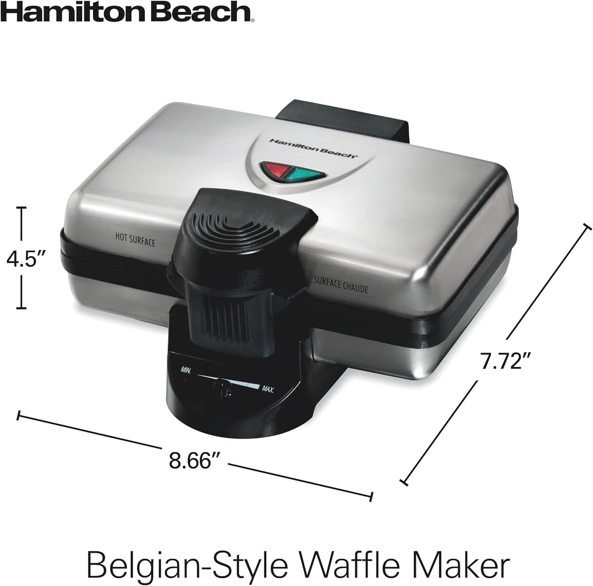 Hamilton Beach Máquina de gofres belga con control de sombra
