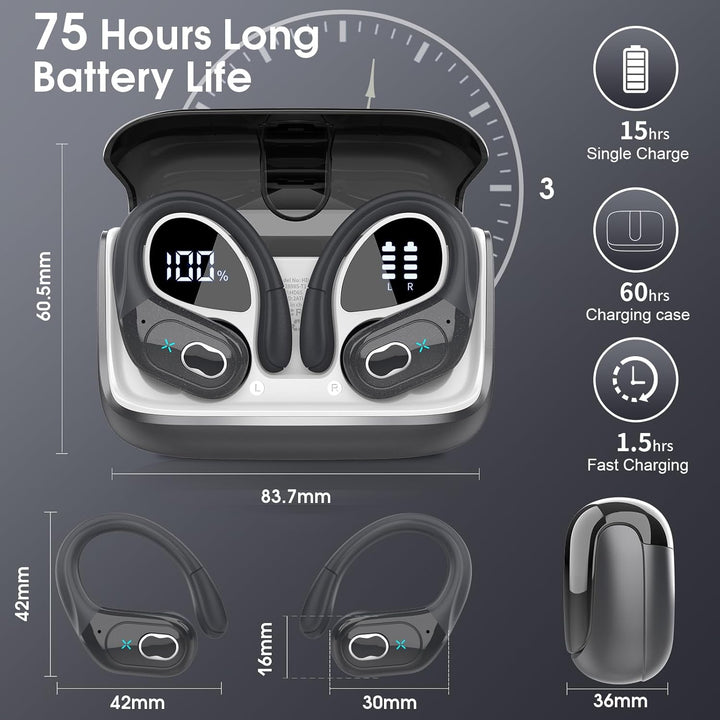 Aptkdoe Auriculares Inalámbricos 75hrs Bluetooth 5.4 Auriculares De...
