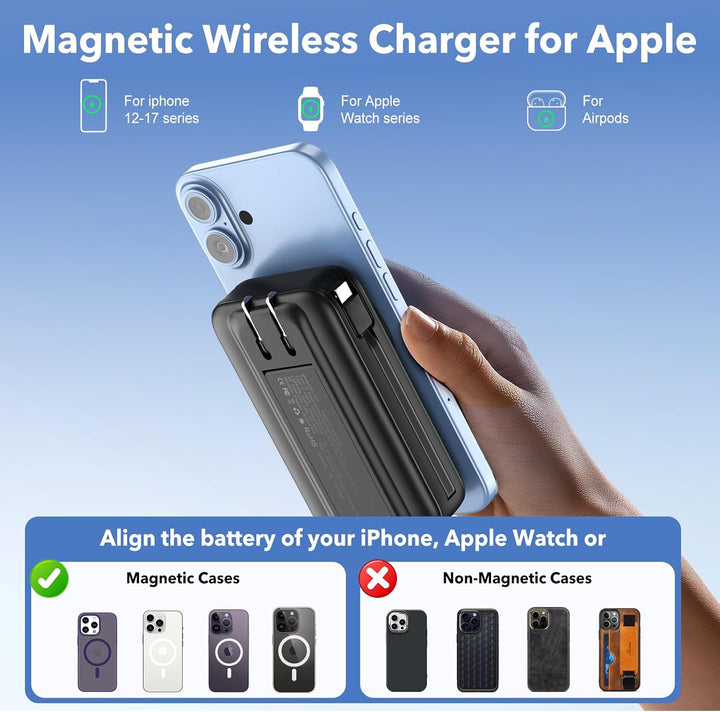 Cargador portátil magnético de 10000 mAh para iPhone con cables int...
