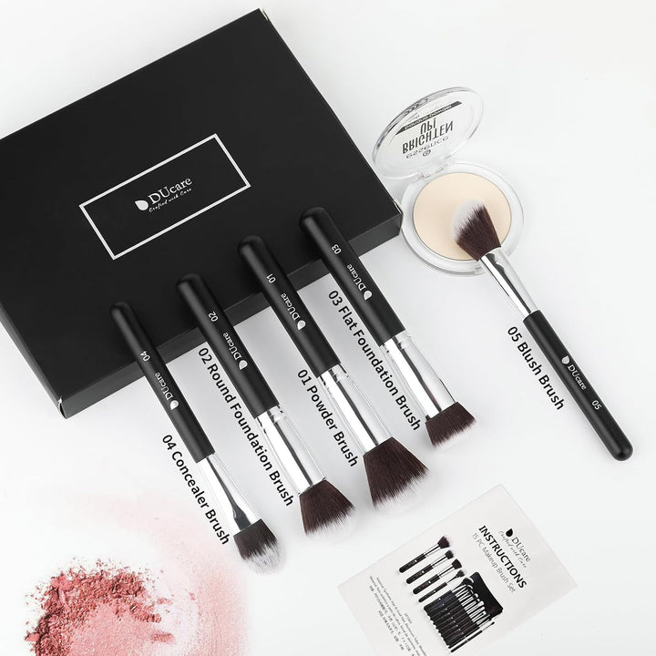 DUcare Cepillos de maquillaje con bolsa, juego de 15 cepillos de ma...