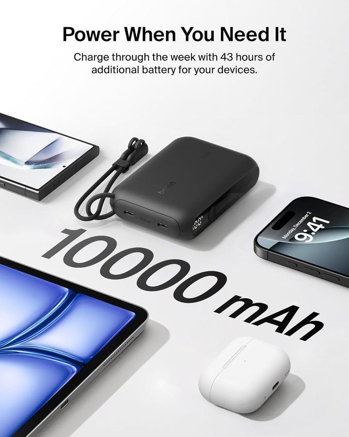 Belkin Cargador portátil, banco de energía USB-C delgado de 10,000...
