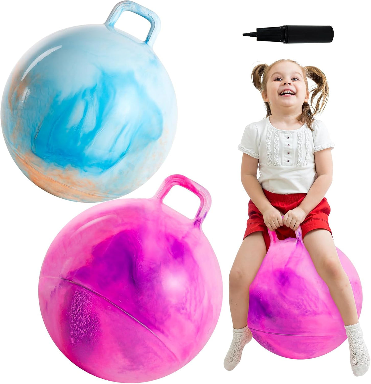 Upper Rider - Paquete de 2 bolas de tolva para niños de 6 a 12 años, pelota hinchable de 20 pulgadas con mango