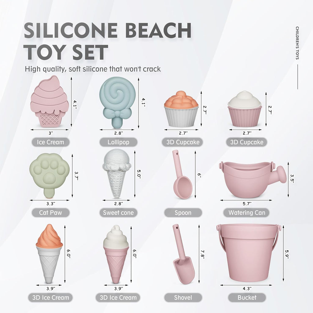 Juego de juguetes de playa de silicona, 17 piezas, color rosa