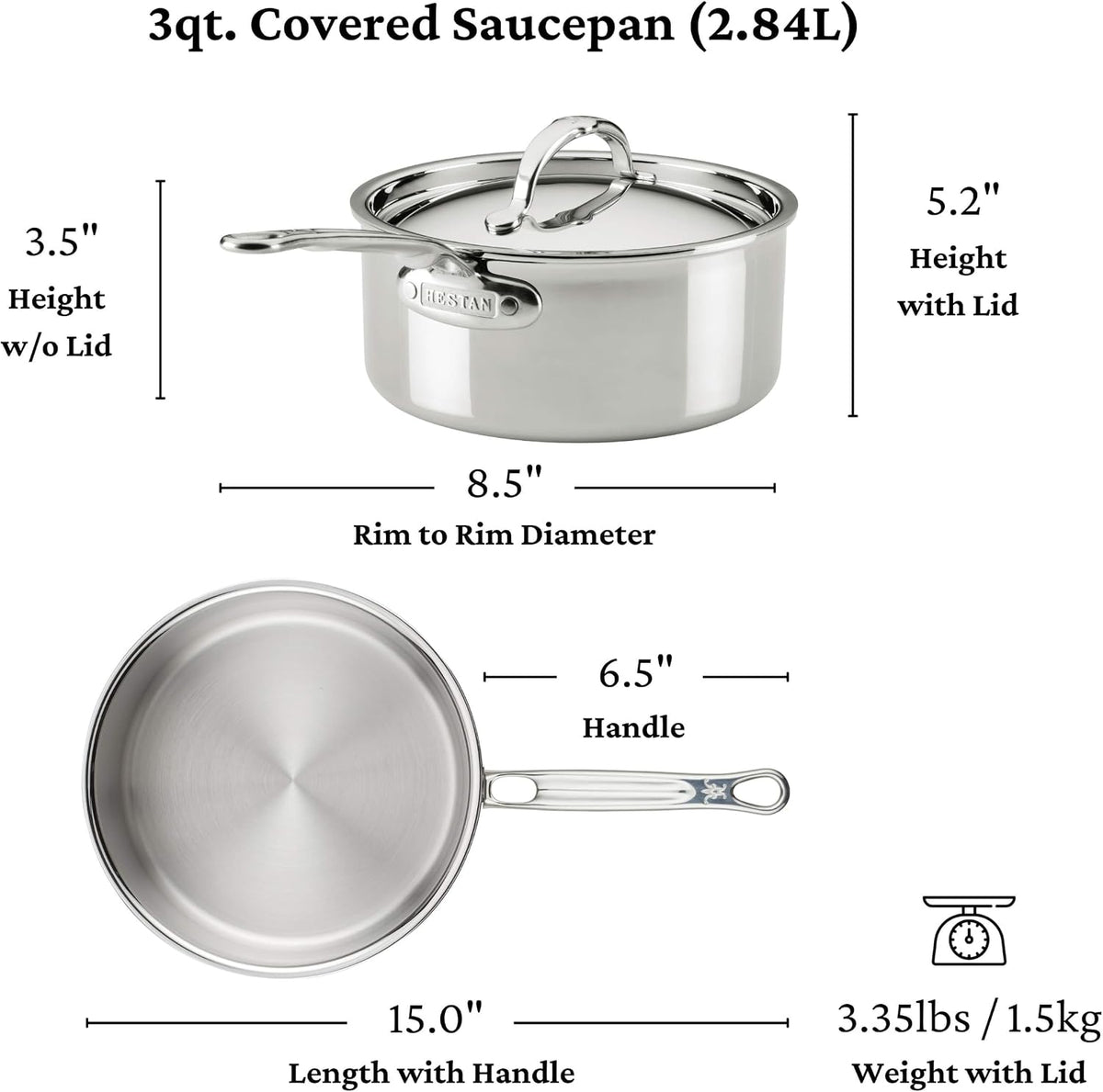 Hestan ProBond Luxe - Juego de utensilios de cocina de 10 piezas, acero inoxidable revestido profesional, construcción ProCore con revestimiento de tres capas, exterior pulido, apto para inducción y