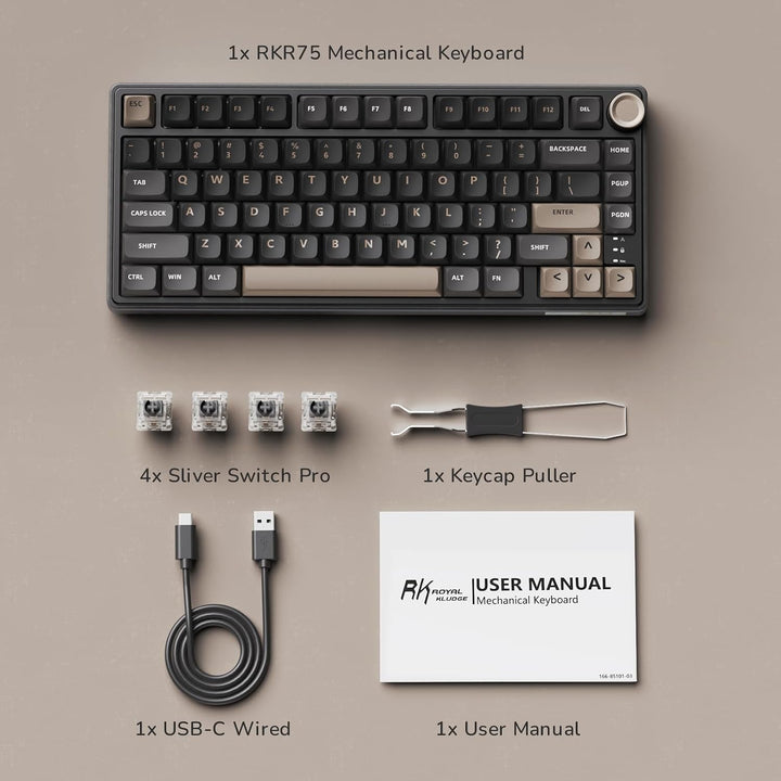 RK ROYAL KLUDGE R75 Teclado mecánico con cable con perilla de volum...