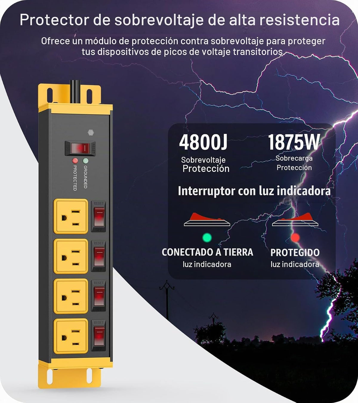 CCCEI 2 protectores de sobretensiones resistentes, calibre 12, amarillo, 4 pies.