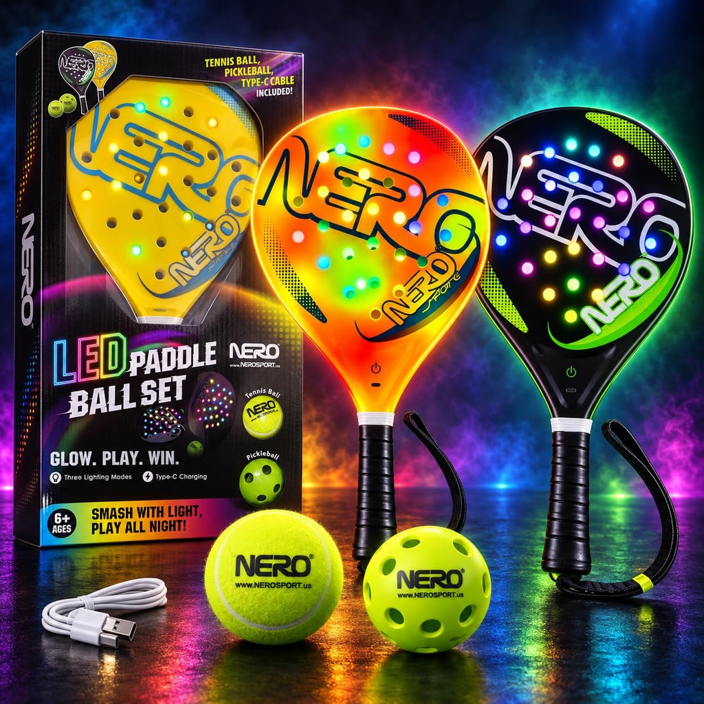 NERO SPORT Juego de pickleball LED, 2 paletas y bolas iluminadas para jugar