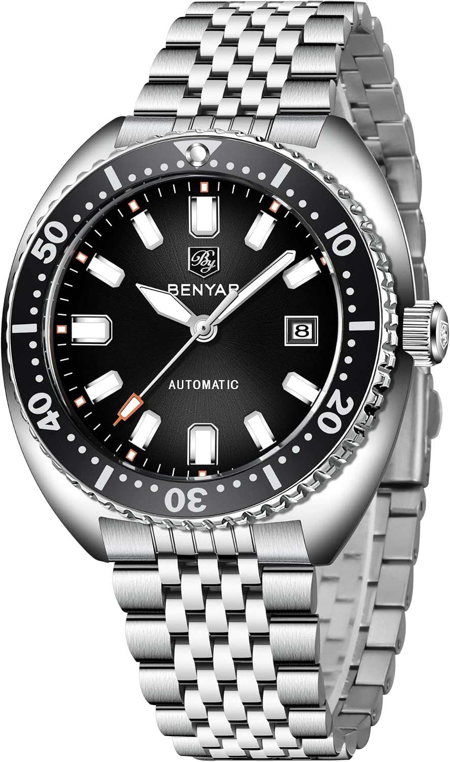 Relojes automáticos BENYAR para hombre, reloj mecánico analógico de acero inoxidable, impermeable hasta 50M, calendario, luminoso, relojes de pulsera de negocios para hombres