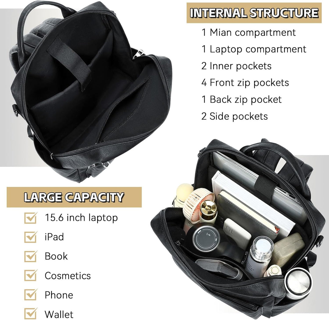 Mochila de cuero vegano para laptop AGLOD para mujer, mochila de 15...