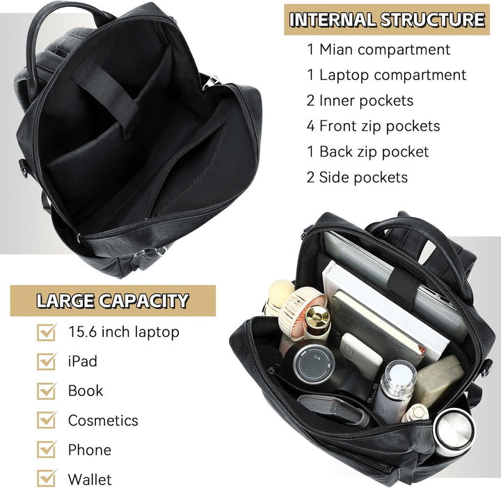 Mochila de cuero vegano para laptop AGLOD para mujer, mochila de 15...