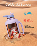 Coolflask Jarra de agua de 64 onzas con asa, botella de agua aislada de