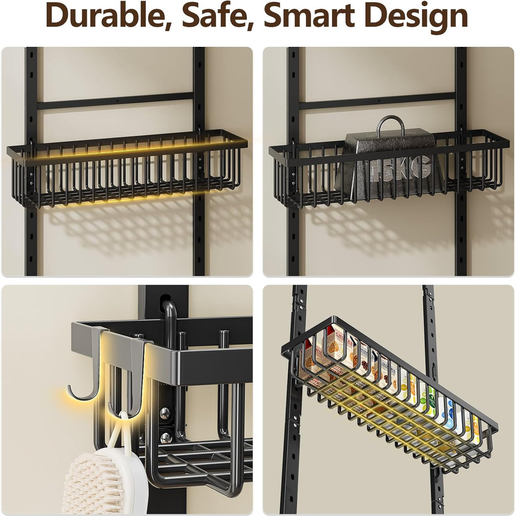 Organizador de despensa de 9 niveles sobre la puerta, soporte de pared 2 en 1 o estante de especias colgante con cesta profunda ajustable, organizador de condimentos resistente y almacenamiento para armario de cocina, armario, baño