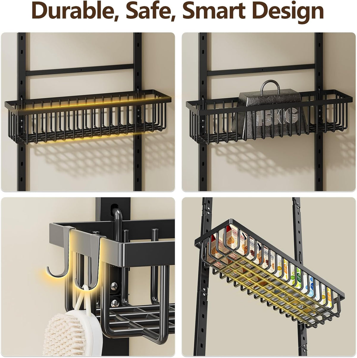 Organizador de despensa de 9 niveles sobre la puerta, soporte de pared 2 en 1 o estante de especias colgante con cesta profunda ajustable, organizador de condimentos resistente y almacenamiento para armario de cocina, armario, baño