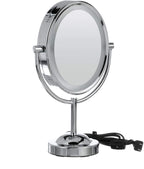 Conair espejo ovalado de dos caras con luz para maquillaje ampliación 1 x 7, Uno, Acabado de cromo pulido