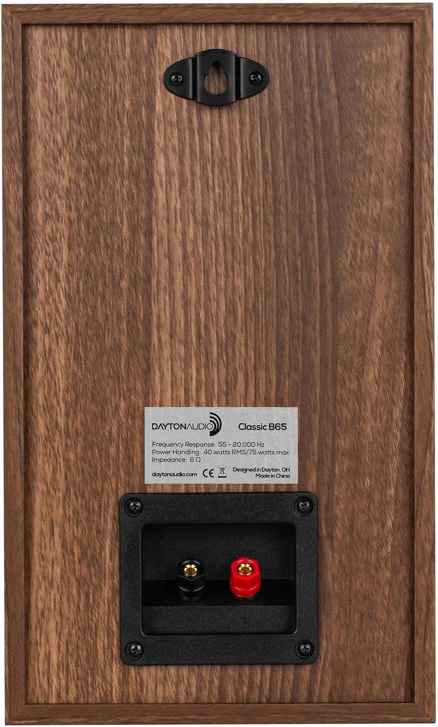 Dayton Audio Altavoces clásicos B65 para estantería, woofer de 6.5 pulgadas y tweeter de 1 pulgada, diseño pasivo de 2 vías, 60 W RMS, para música, TV y sistemas de audio para el hogar, madera