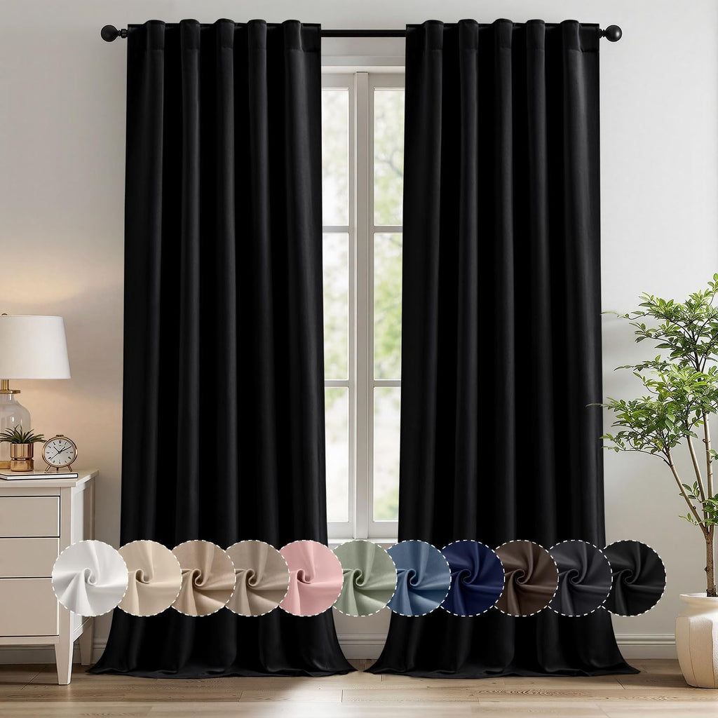 MIULEE Juego de 2 paneles de cortinas opacas plisadas negras de 40 x 96