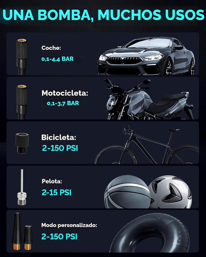 Nature Hero Compresor de aire portátil para inflador de neumáticos,...
