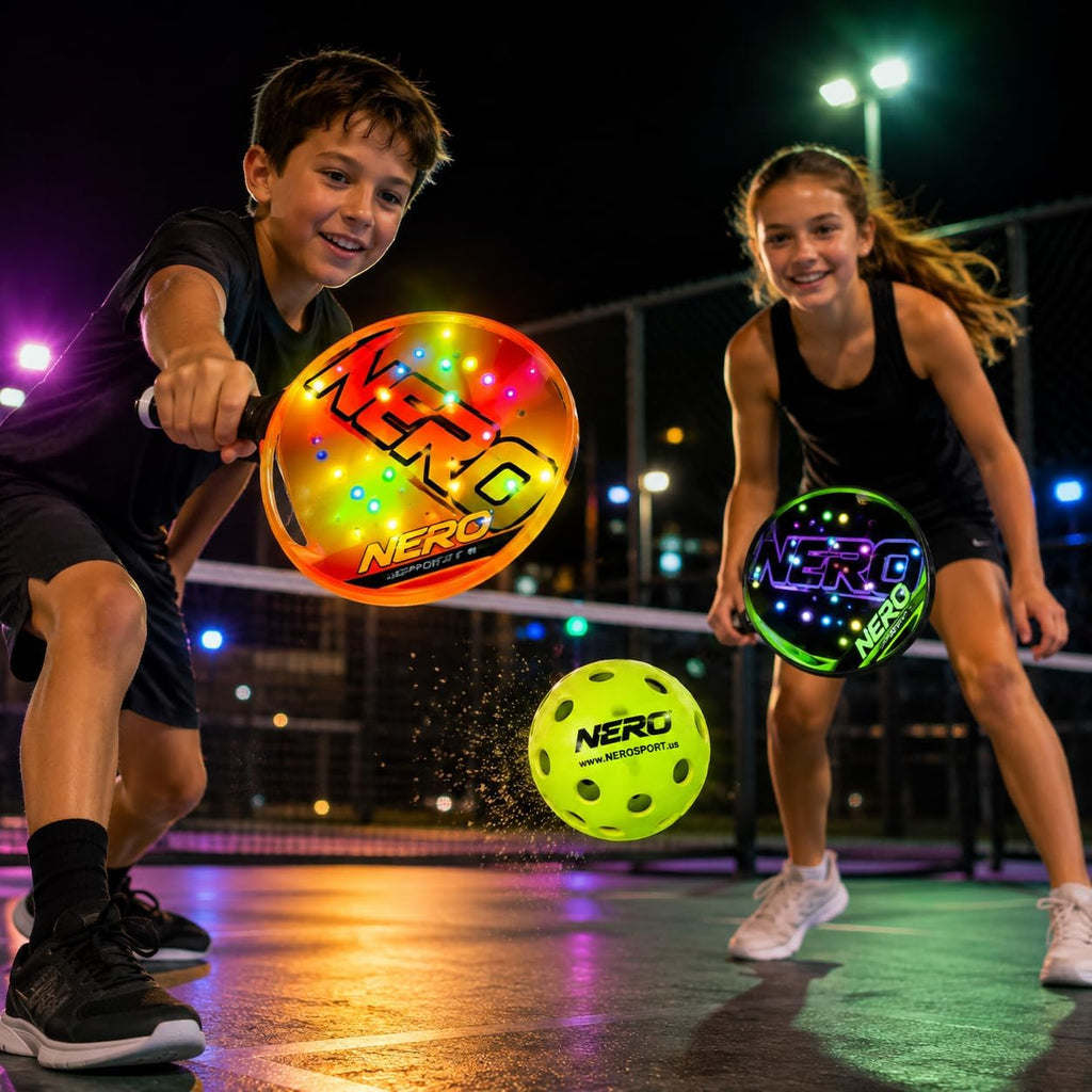 NERO SPORT Juego de pickleball LED, 2 paletas y bolas iluminadas para jugar