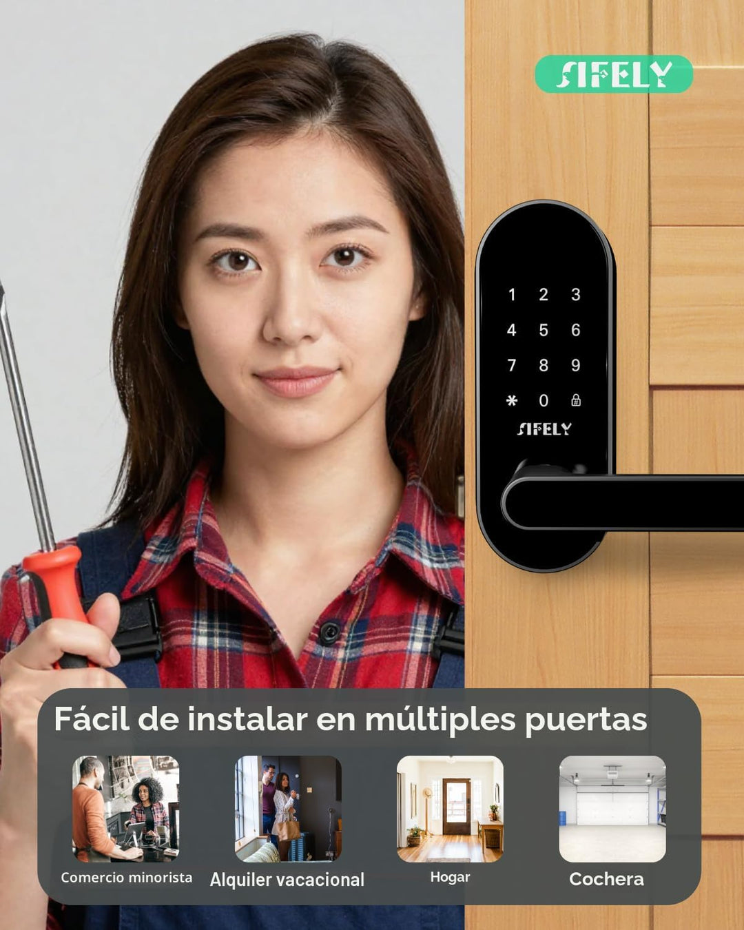 Cerradura de puerta inteligente con teclado de entrada sin llave co...