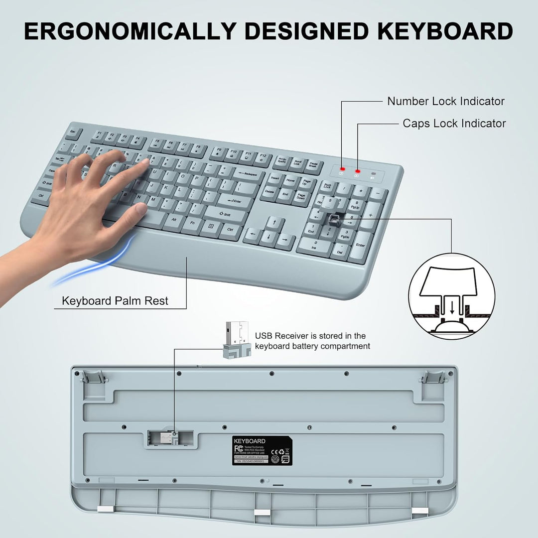 ULSOU - Combo de teclado y mouse inalámbricos, teclado ergonómico d...