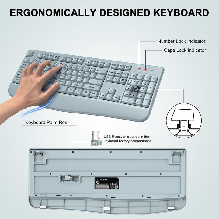 ULSOU - Combo de teclado y mouse inalámbricos, teclado ergonómico d...