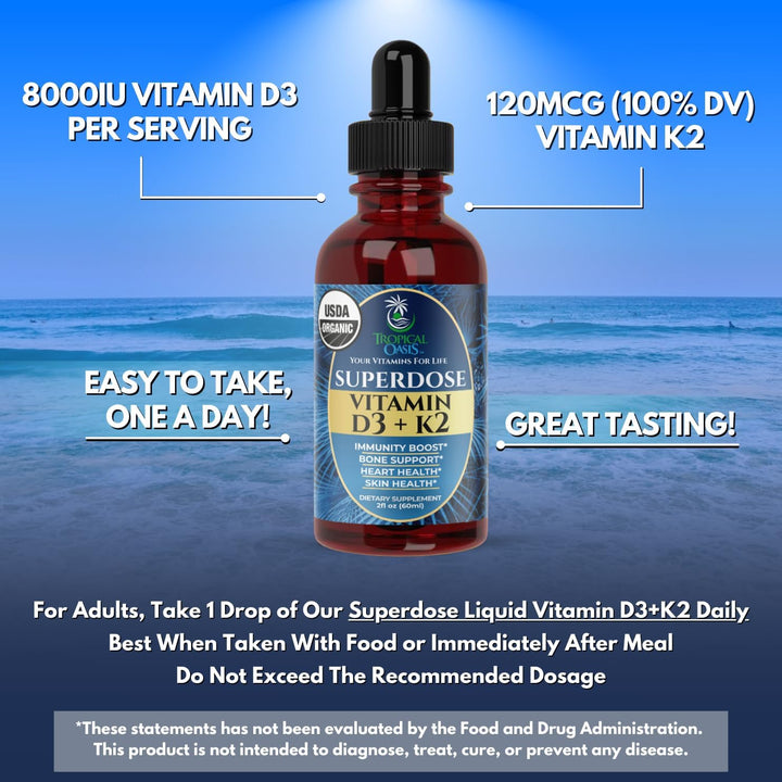 USDA Orgánico Gotas Líquidas de Vitamina D3 K2 para Adultos | Super...