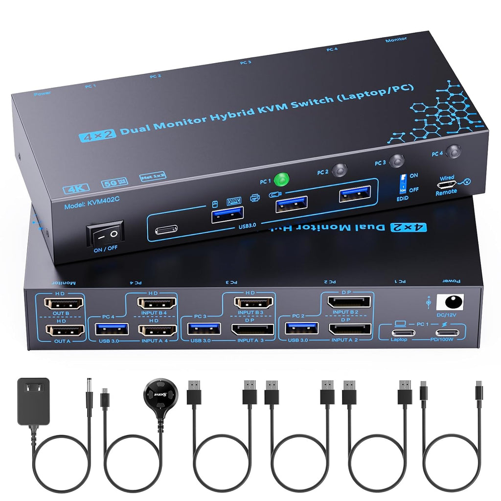 Conmutador KVM 2 Monitores 3 Escritorios 1 Ordenador portátil