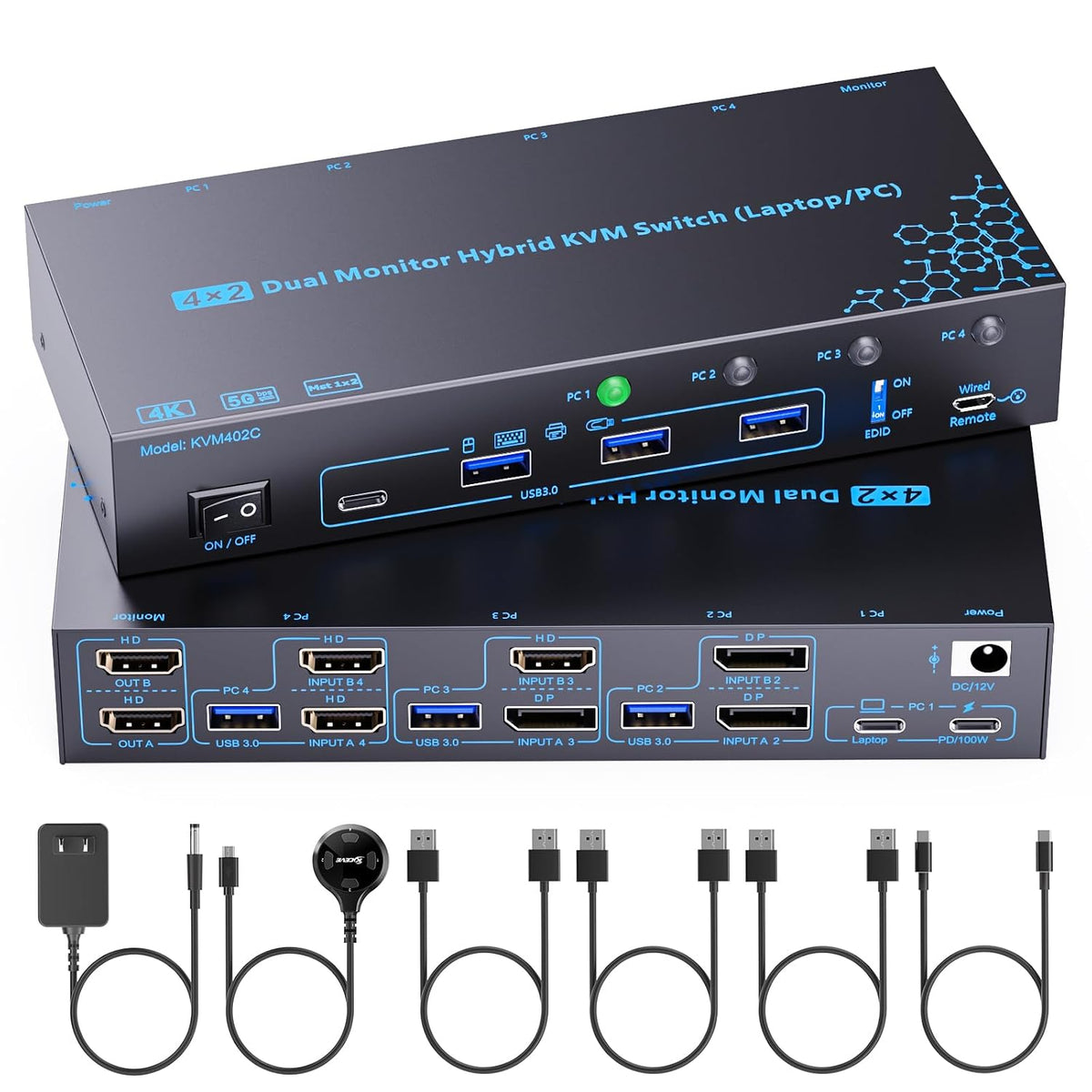 Conmutador KVM 2 Monitores 3 Escritorios 1 Ordenador portátil