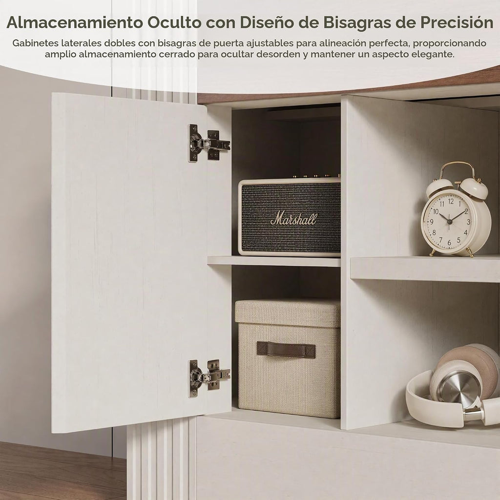Moderno soporte de TV de 70 pulgadas para televisores de hasta 80 pulgadas, centro de entretenimiento con 2 cajones y 2 armarios laterales, consola multimedia con estantes de almacenamiento