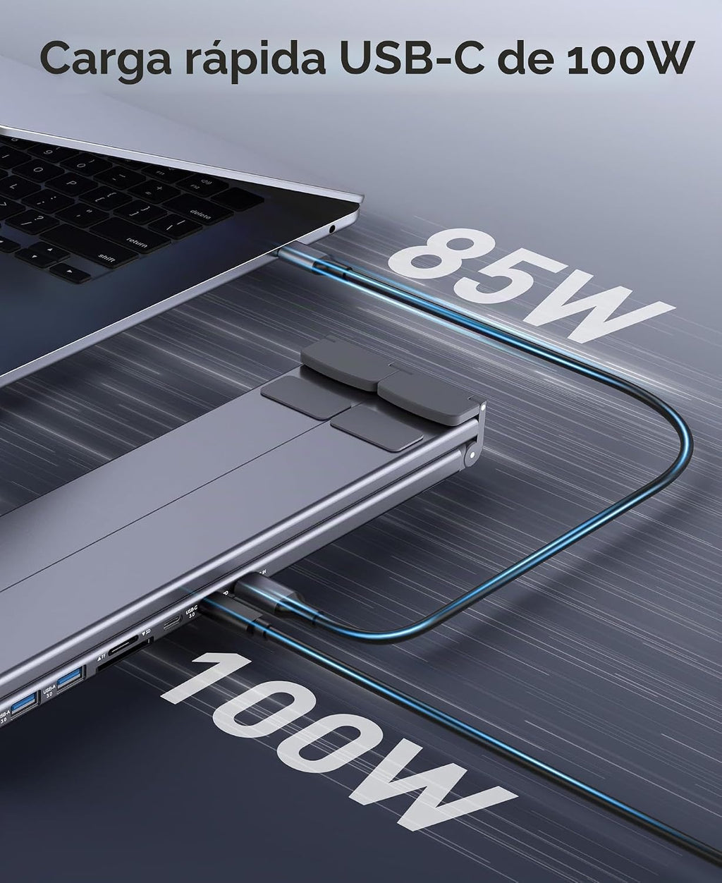 Estación de acoplamiento para portátil USB C 8 en 1 con HDMI 4K, 2 USB 3.0, PD 100 W, soporte de aluminio USB C para tableta, estación de acoplamiento universal para MacBook Pro/Air/Dell/HP/Surface/Lenovo, Plug and Play