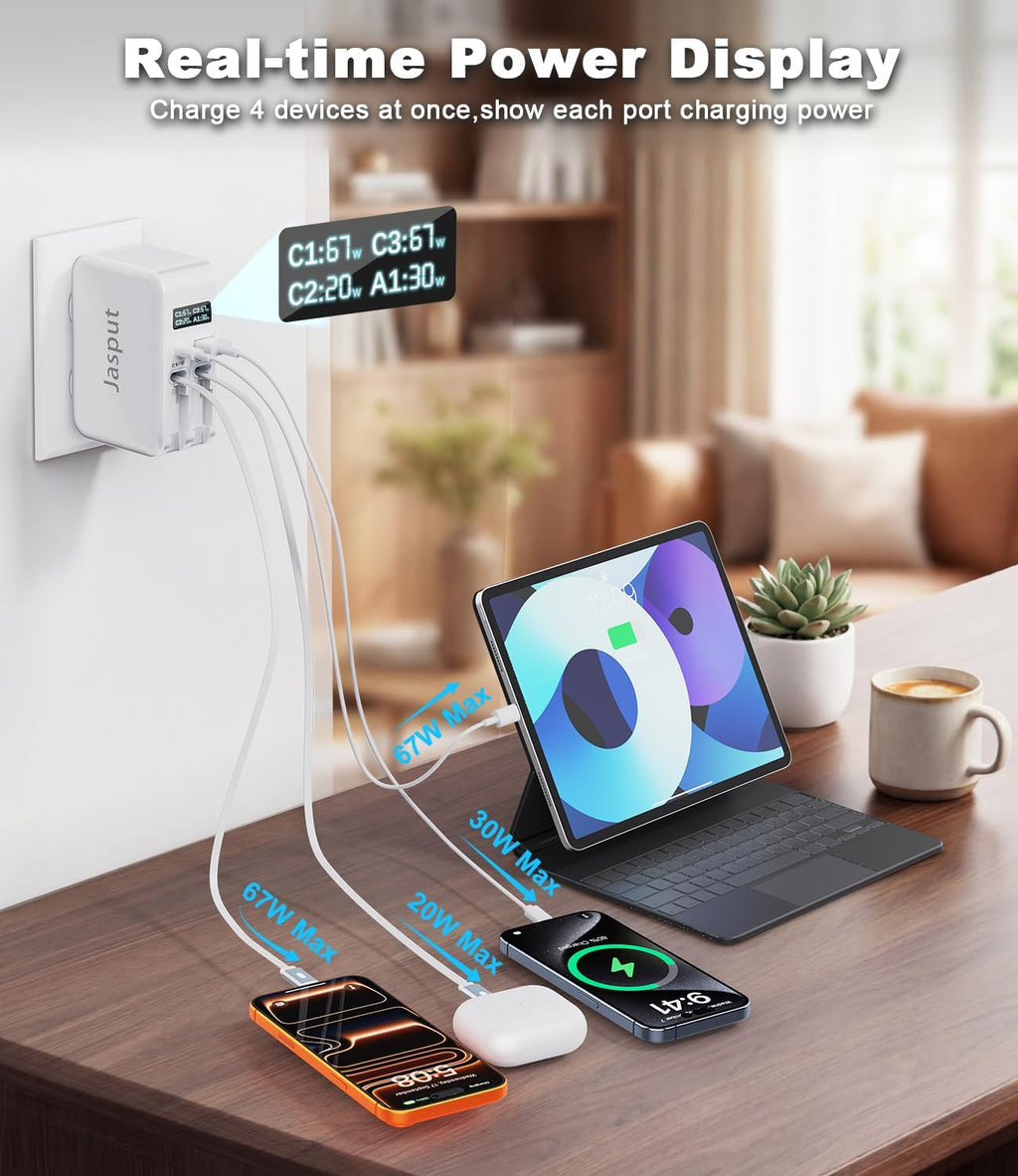 4 en 1 cargador de pared retráctil, cargador de teléfono retráctil 67W con