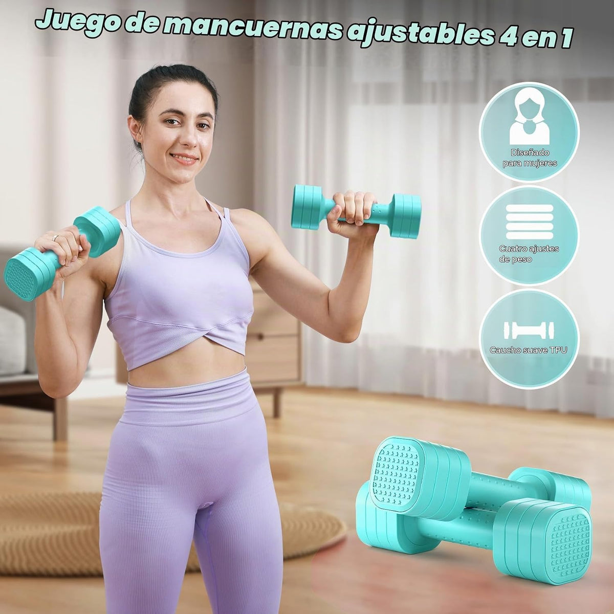 Juego de Pesas Ajustables Zempox, Juego 4 en 1 de Mancuernas Libres para Mujeres, Pesas de Mano para Mujeres en Casa, Cada Una 2lb 3lb 4lb 5lb con Mango de Goma TPU Suave para Gimnasio en Casa y Equipamiento de Fitness Acuático