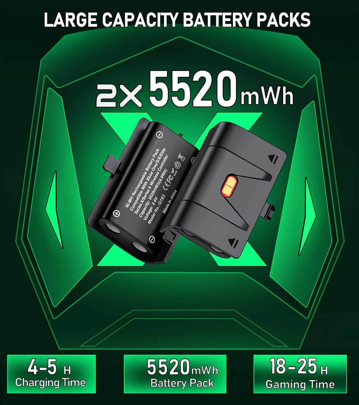 NinABXY Controller Rechargeable Battery Pack - 2X5520mWH Xbox Batte...
