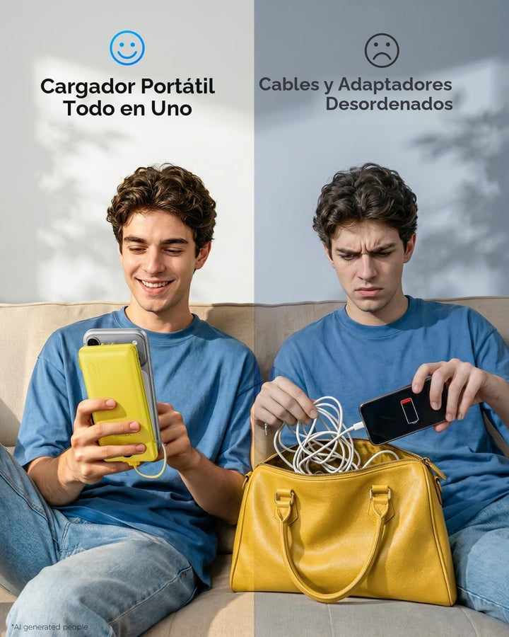 VEGER Cargador portátil con enchufe de CA integrado y cables, todo...